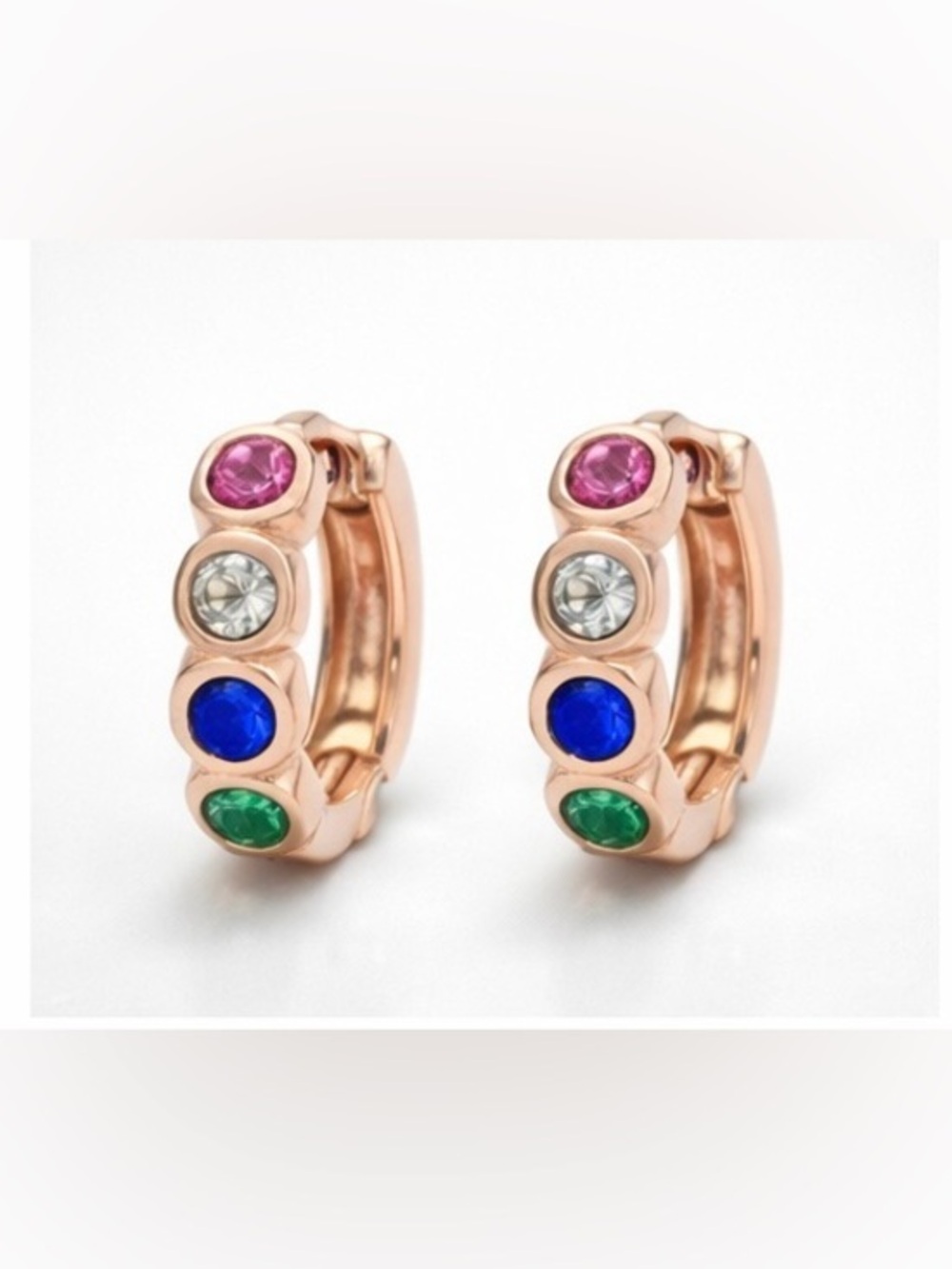 ✨Rose Gold Mini Hoop Earrings | Multicolor Crystal Huggies✨
